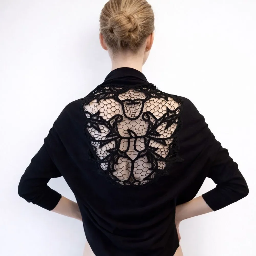 BCBG MaxAZIRA ultra soft shrug lace back detail lightweight black small medium